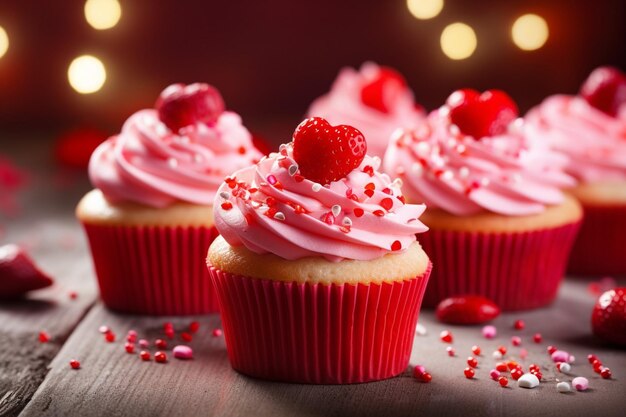 Pasteles recién horneados con helado de fresa una dulce celebración del amor