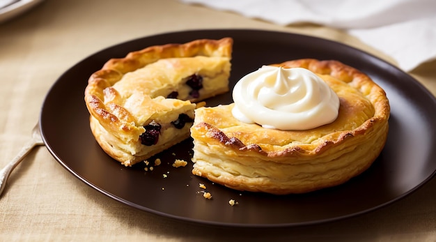 pasteles redondos con crema y pasas