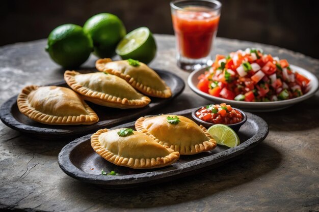 Foto pasteles salados y rellenos en una mesa de madera