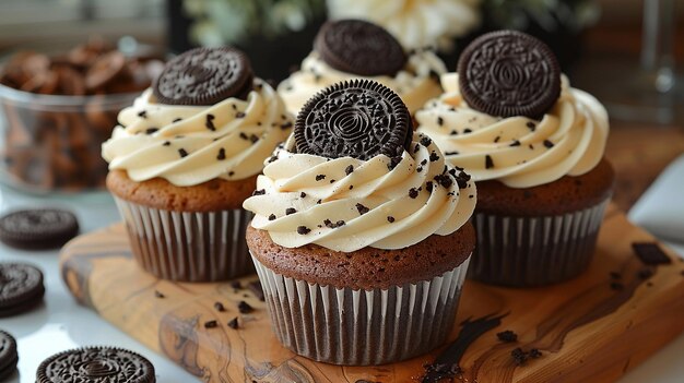 Pasteles suaves con crema con galleta de chocolate de oreao