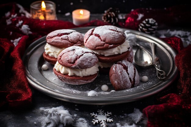 Foto pasteles de terciopelo rojo con relleno de queso con crema