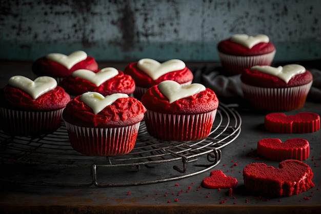 Foto pastelitos de terciopelo rojo concepto de dulce de san valentín ia generativa