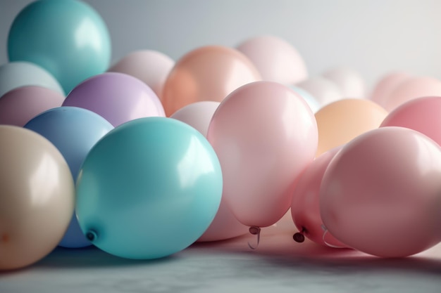 Pastellfarbene Luftballons im weißen Raumhintergrund Party und Feier