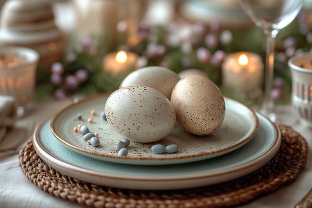 Pastellfarbene Ostereier schmücken das Steinzeug, rosa Blüten nicken dem Rhythmus des Frühlingsatems zu.