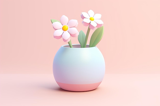 Pastellfarbenes Blumentopf-Symbol auf rosa Hintergrund