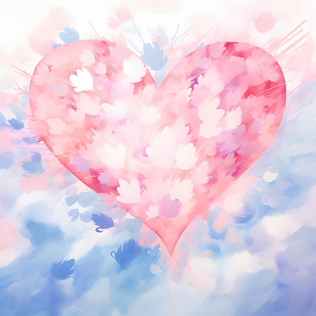 Pastellrosa und blauer Herz-Aquarellhintergrund Valentinstag der Liebe