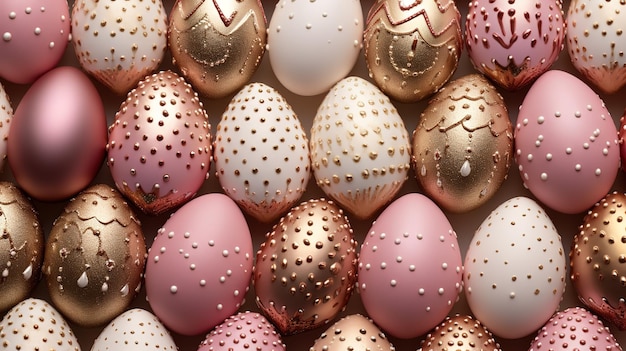 Pastellrosa und goldene Eier, Ei-Hintergrundmuster, klassisches traditionelles Symbol der Osterfeiertage