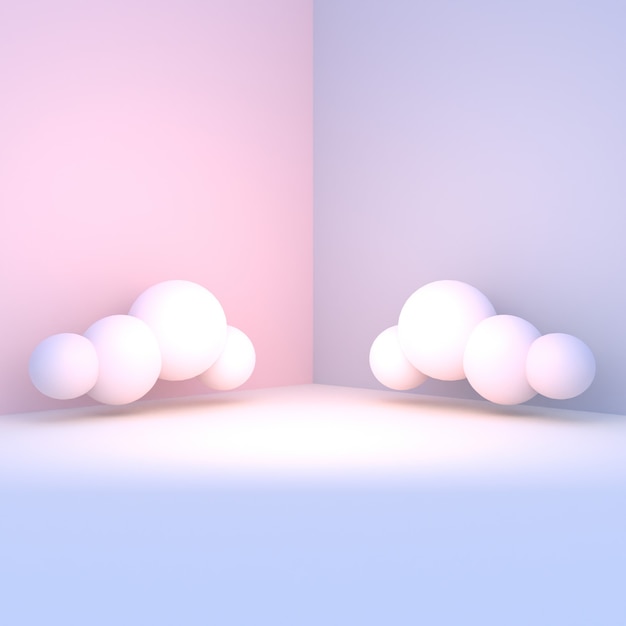 Pastellviolettes Zimmer mit weißen Wolken 3D gerendertes Bild