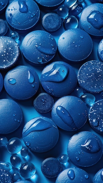 Pastillas azules con gotas de agua