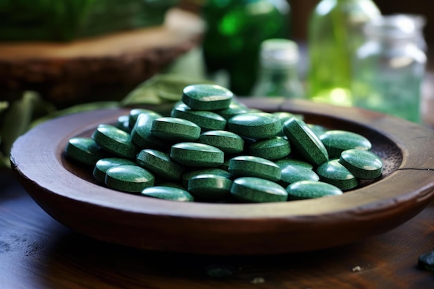 Foto las pastillas beneficiosas de las algas de espirulina generan ai