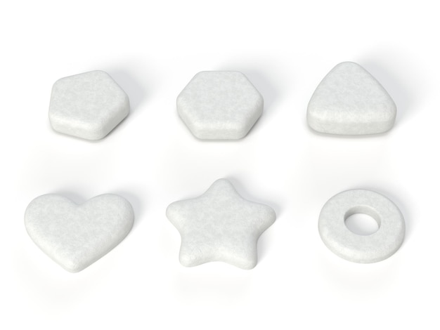 Foto pastillas blancas con forma personalizada. ilustración 3d aislado en blanco. adecuado para temas de suplementos de medicina, salud y culturismo.