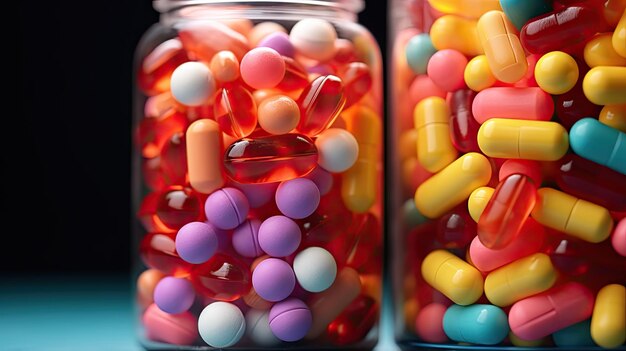 Foto pastillas y cápsulas multicolores en papel pintado uhd de plástico