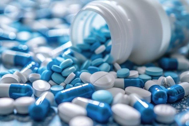 Foto pastillas de colores en blister con resistencia a los fármacos por luz de llamarada
