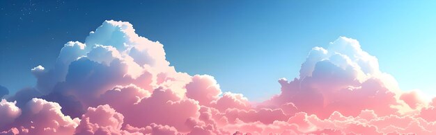 Foto pasto rosa y azul cielo con nubes estandarte de alta calidad