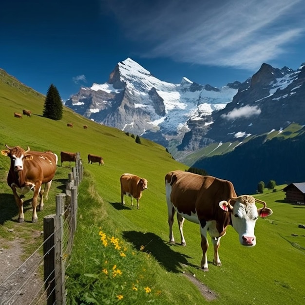 Pasto suizo cerca de Grunewald pastoreado por vacas AI