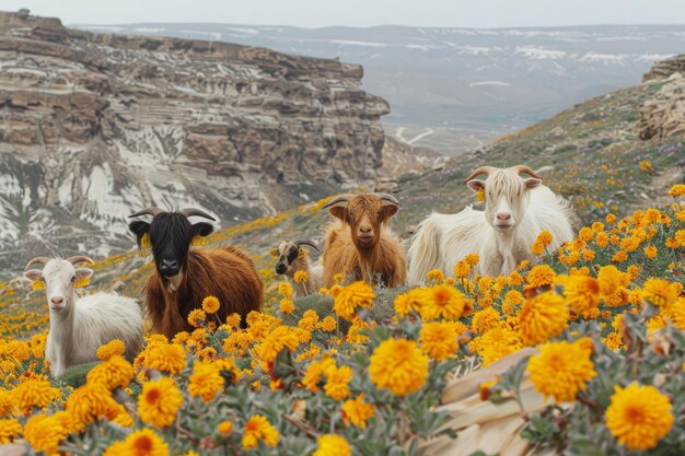 Pasto de vacas y cabras en un campo ecológico granja local sin crueldad seguridad de los animales felicidad rebaño rebaño leche