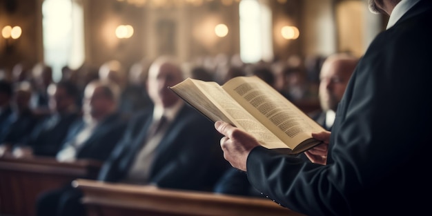 pastor con una Biblia en las manos en un sermón IA generativa