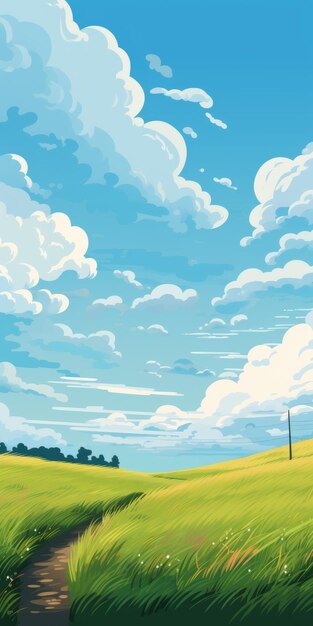 Foto pastoral nostalgia ilustración de paisajes en negrita con azul cielo y amarillo