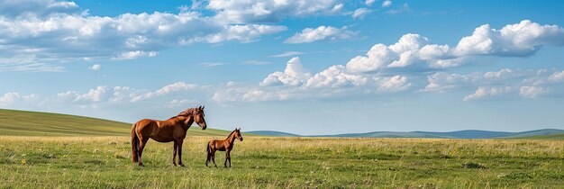 Foto pastoreio de potros de cavalos monges