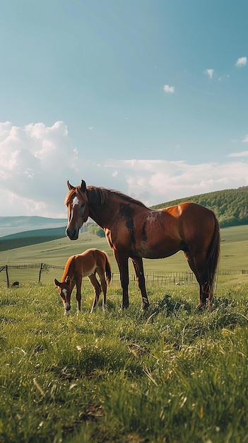 Foto pastoreio de potros de cavalos monges