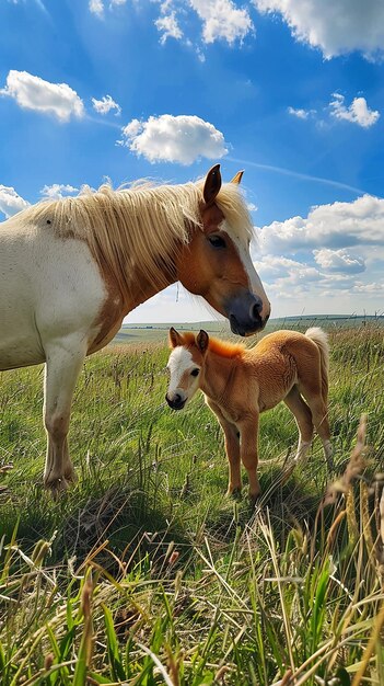 Foto pastoreio de potros de cavalos monges