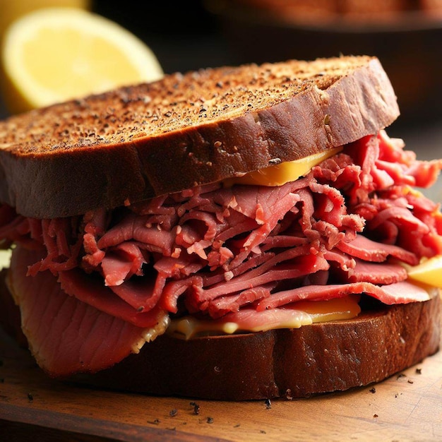 Pastrami auf Roggensandwich