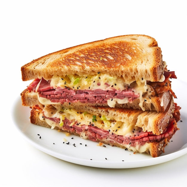 Pastrami Reuben com fundo branco de alta qualidade