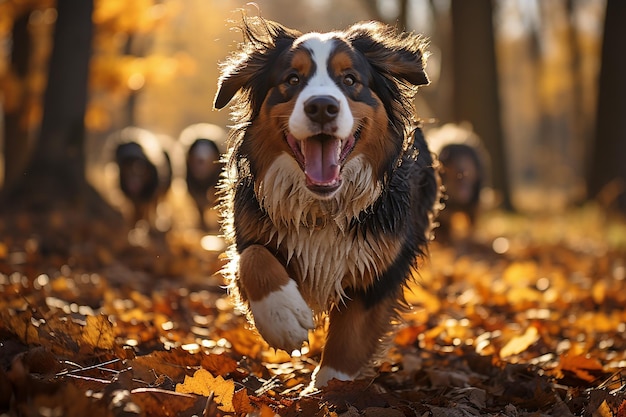 Patas juguetonas Un perro de montaña de Berna corre por un sendero 16282