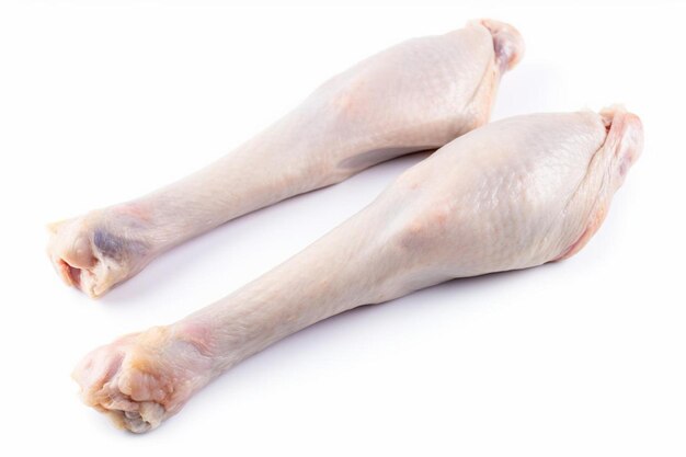 Foto patas de pollo crudas en fondo blanco aisladas