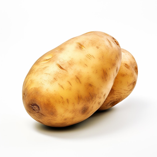 Una patata fresca aislada en primer plano sobre un fondo blanco