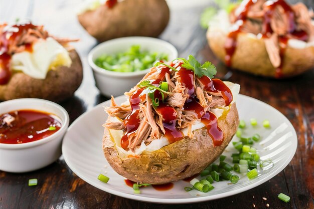 Patatas al horno con carne de cerdo y salsa de barbacoa