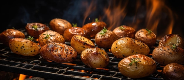 Las patatas al vapor chisporrotan en la parrilla.