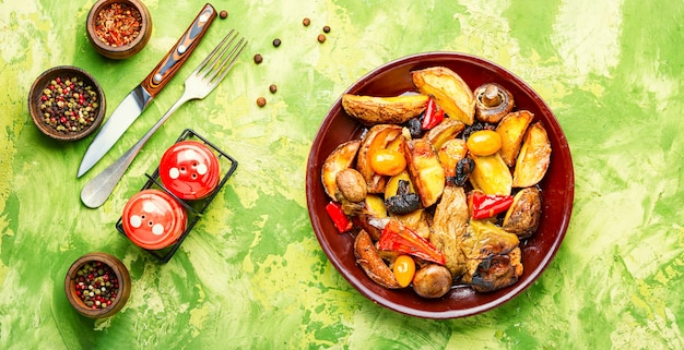 Patatas asadas con champiñones