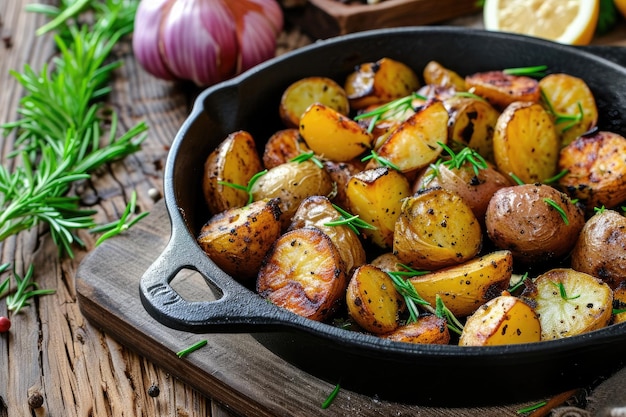 Patatas baby asadas en sartén de hierro