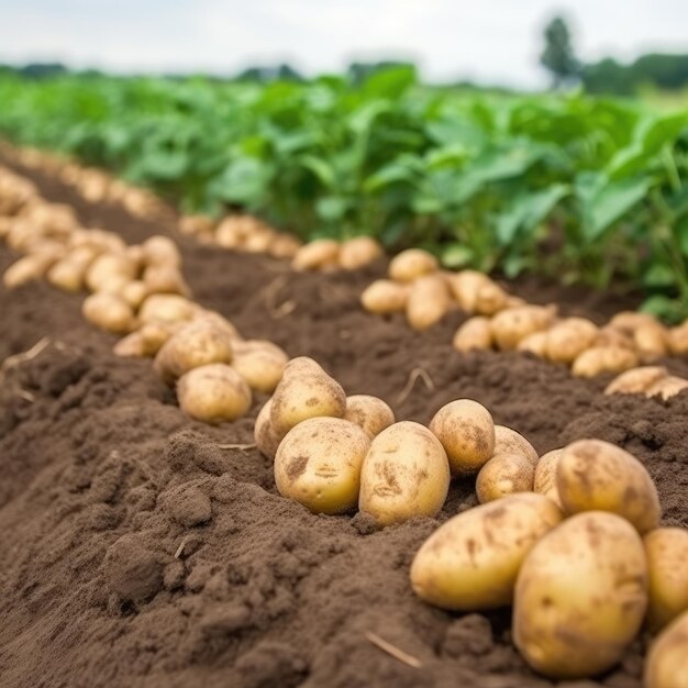 Foto patatas en el campo de primer plano cosecha de patatas foto de alta calidad ia generativa