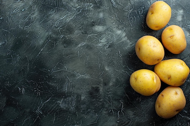 Patatas crudas en espacio de fondo negro para el texto