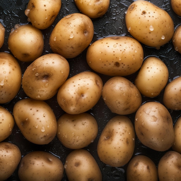 Patatas frescas con gotas de agua