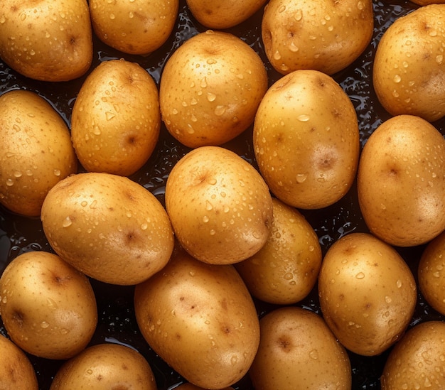 Patatas frescas con gotas de agua