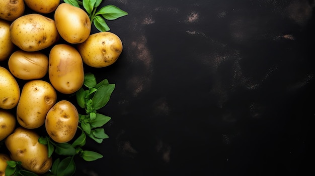 Patatas frescas sobre un fondo negro