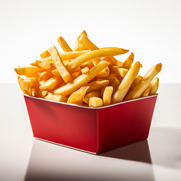 Foto patatas fritas en una caja roja de comida rápida aisladas para el tamaño de la publicación en las redes sociales