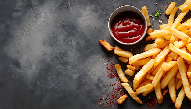 Foto patatas fritas crujientes en una deliciosa perfección sobre un fondo de hormigón oscuro