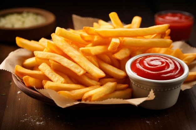 Patatas fritas crujientes con ketchup