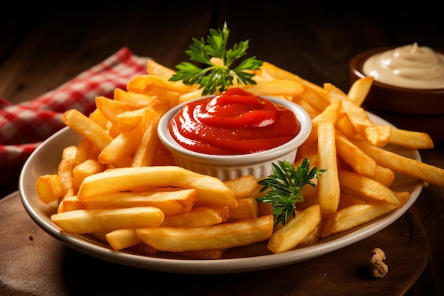 Patatas fritas crujientes con ketchup