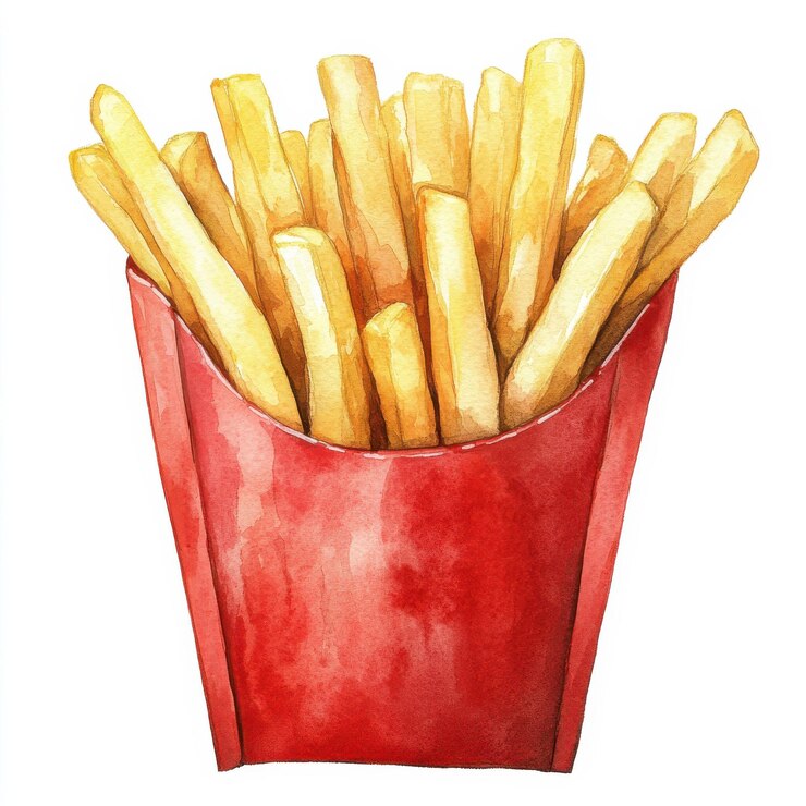 Patatas fritas crujientes en un recipiente de papel rojo perfectas para el bocadillo