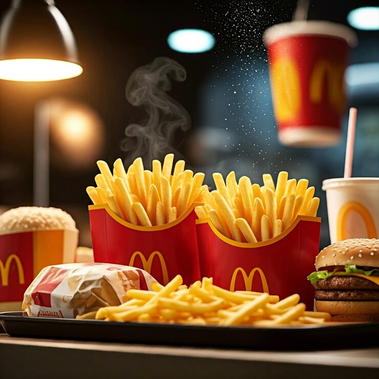 Las patatas fritas doradas en el envase clásico de McDonald's