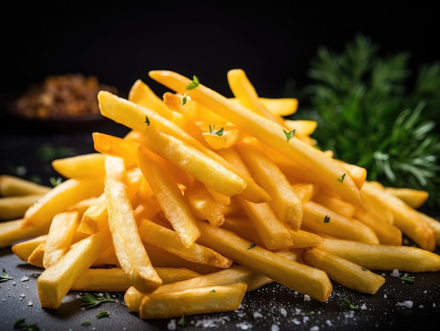 Foto patatas fritas en fondo oscuro con ia generativa