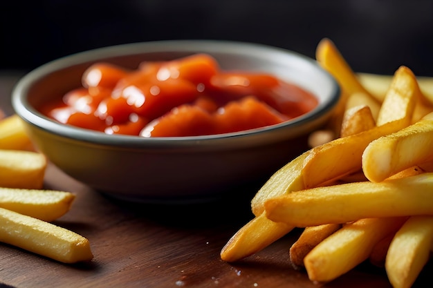 Foto patatas fritas con ketchup y ketchup