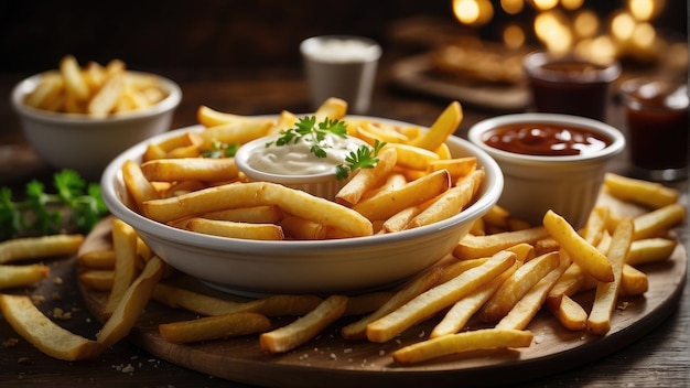 patatas fritas en una mesa de madera