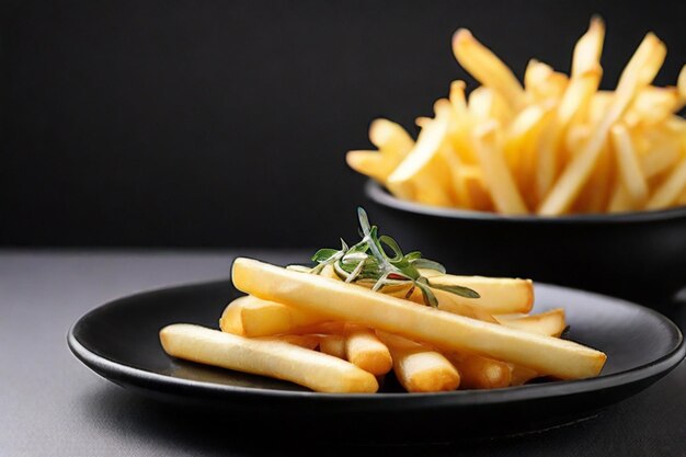 Patatas fritas en un plato negro