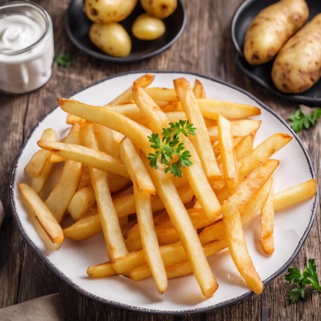 Foto patatas fritas en un plato